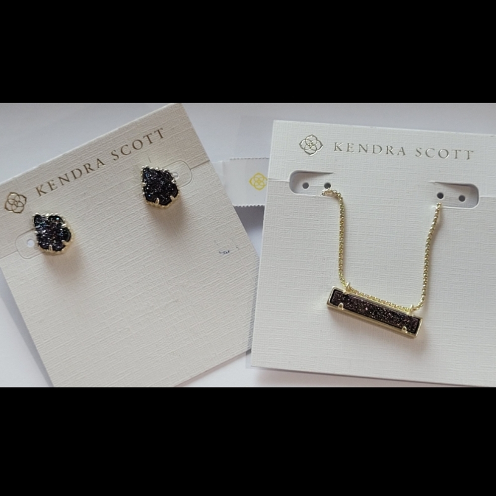 NWT KENDRA SCOTT DRUSY NECKLACE & EARRING SET GOLD